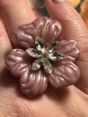 Pink Flower Crystal Statement Ring